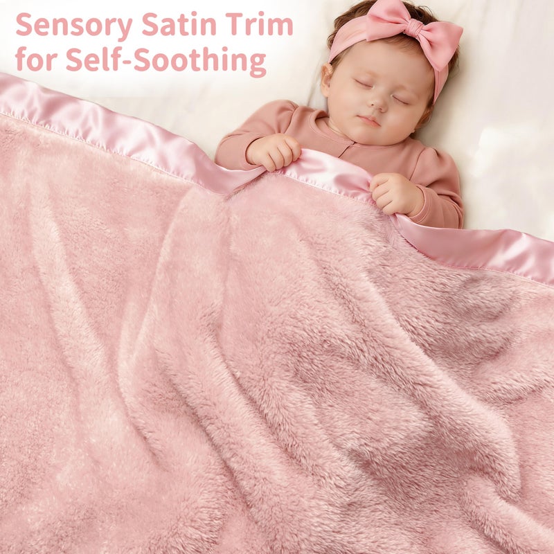 Pro Goleem Fleece Baby Blankets for Girls with 2 Inch Satin Trim, Super Soft Plush Receiving Blanket for Infant Toddler Newborn, Cozy 30x40 Inch Crib & Stroller Blanket (Pink) - Image 3