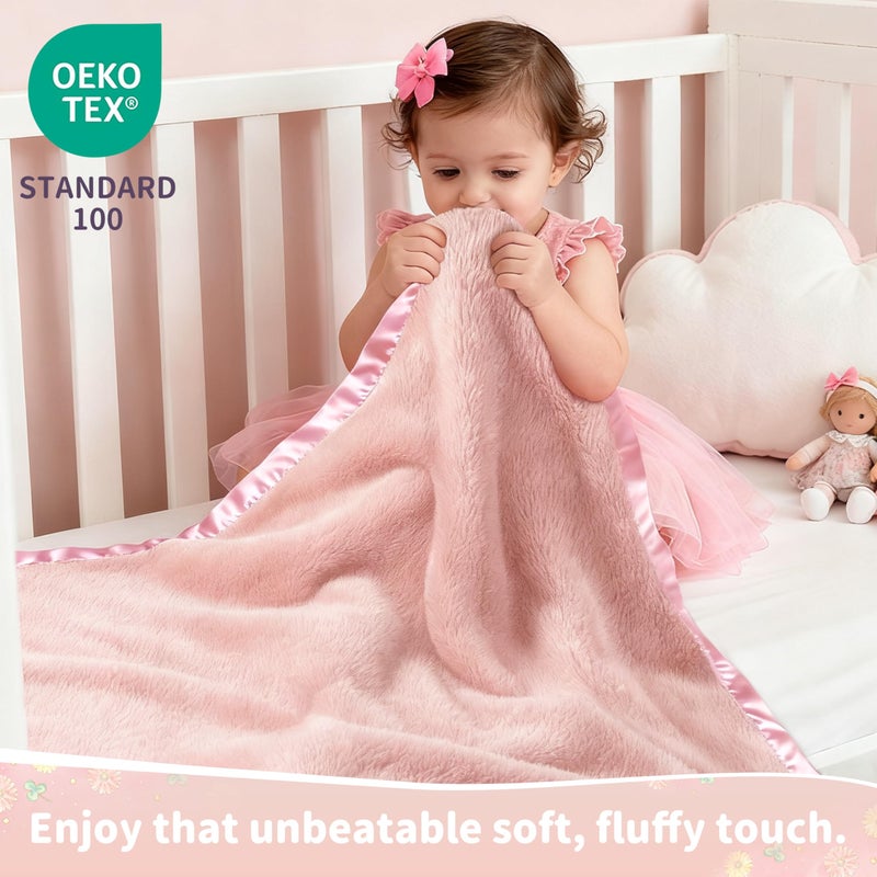 Pro Goleem Fleece Baby Blankets for Girls with 2 Inch Satin Trim, Super Soft Plush Receiving Blanket for Infant Toddler Newborn, Cozy 30x40 Inch Crib & Stroller Blanket (Pink) - Image 4