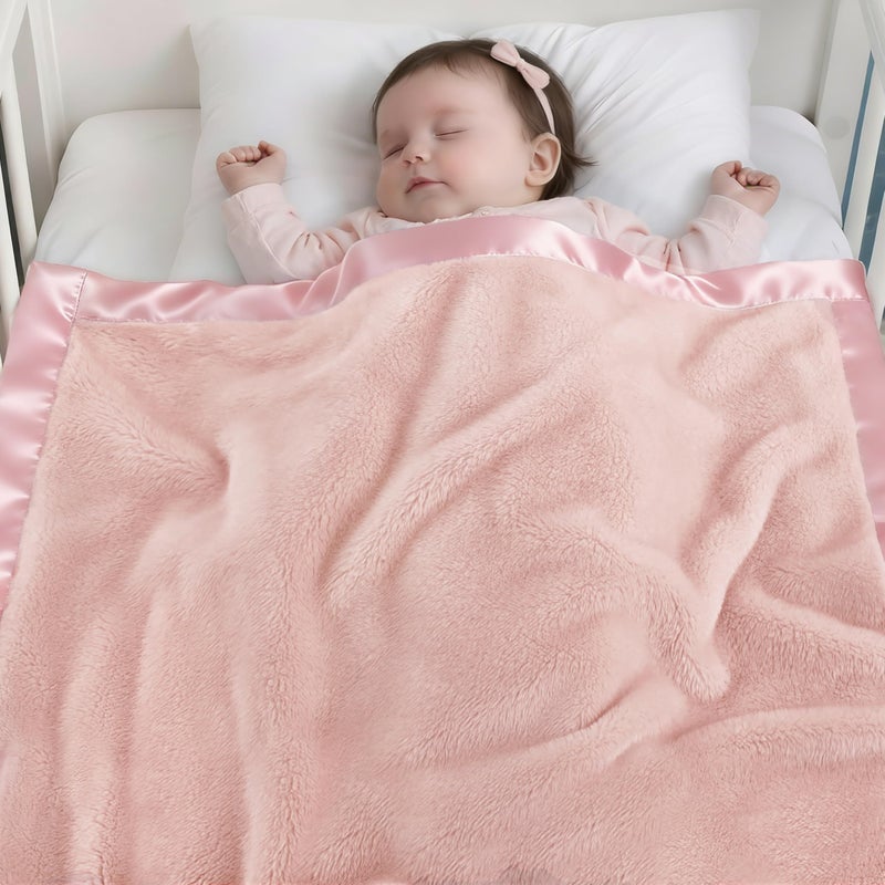 Pro Goleem Fleece Baby Blankets for Girls with 2 Inch Satin Trim, Super Soft Plush Receiving Blanket for Infant Toddler Newborn, Cozy 30x40 Inch Crib & Stroller Blanket (Pink) - Image 1