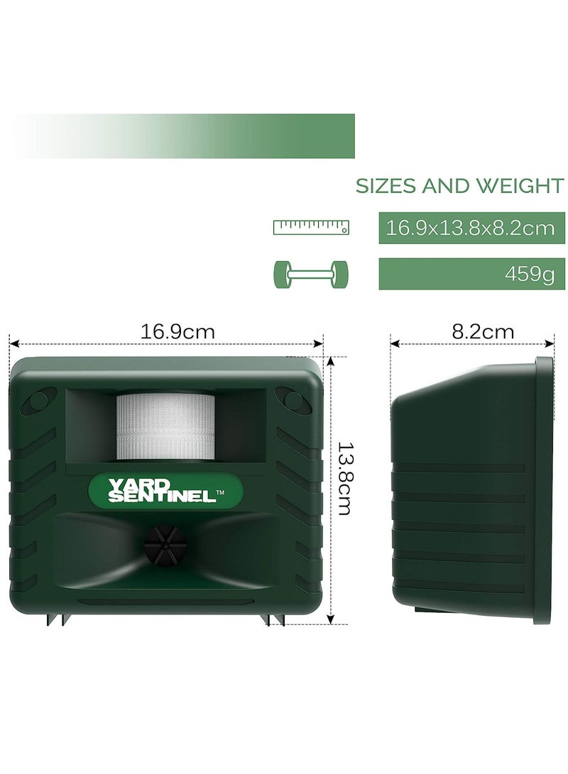 Includes AC Adapter, Extension Cord Pest Repeller Yard Sentinel 1 Pack Outdoor Ultrasonic Animal Control, Green