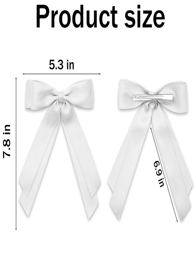 TULOBI 3Pcs White Large Hair Bows Alligator Clip 7.8" Solid Satin Polyester Ribbon Bow Hair Clips Ponytail Hair Barrettes with Long Tail Wedding Dress Decor Accessories for Women Toddler Teen Girls - Image 2