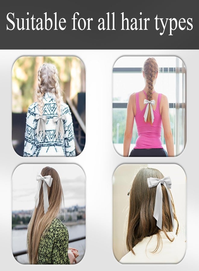 TULOBI 3Pcs White Large Hair Bows Alligator Clip 7.8" Solid Satin Polyester Ribbon Bow Hair Clips Ponytail Hair Barrettes with Long Tail Wedding Dress Decor Accessories for Women Toddler Teen Girls - Image 4