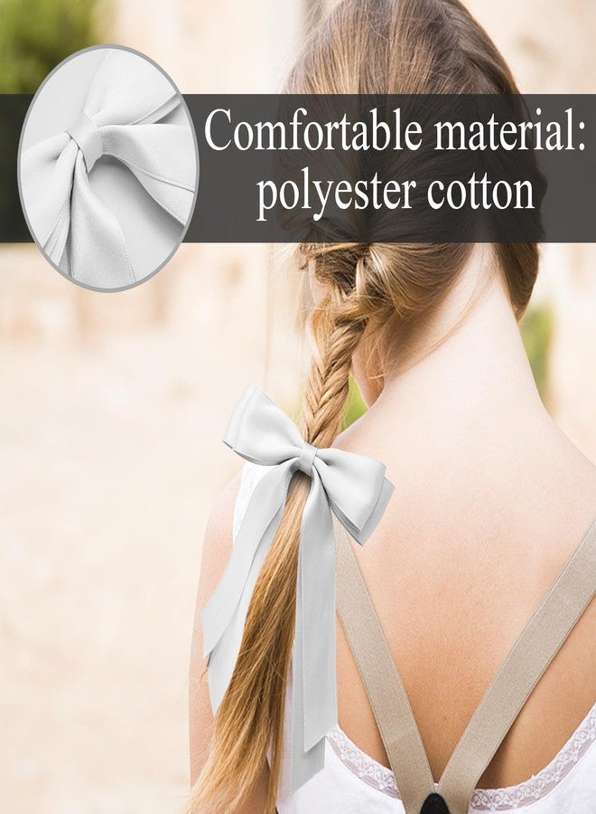 TULOBI 3Pcs White Large Hair Bows Alligator Clip 7.8" Solid Satin Polyester Ribbon Bow Hair Clips Ponytail Hair Barrettes with Long Tail Wedding Dress Decor Accessories for Women Toddler Teen Girls - Image 3