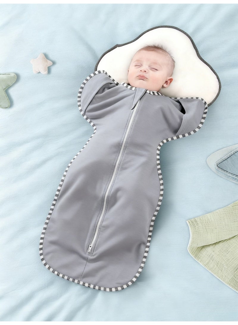 joybuy Baby Swaddle Wrap Size M Grey Newborn Sleep Sack Sleeping Bag with Arms 2-Way Zipper for 5 to 7.5kg Baby Perfect for Everyday Use and Comfortable Sleep - Image 1