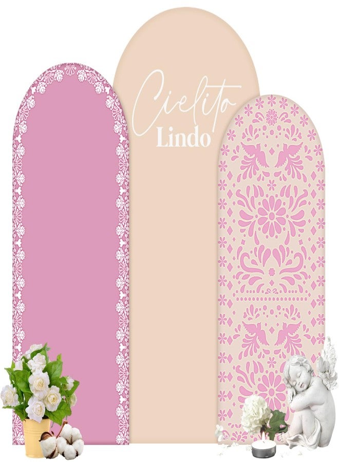 تشونفول غطاء خلفية قوس مكسيكي من Chunful مكون من 3 قطع لحفلات استقبال الطفل وديكور خلفية للصور، غطاء قوس خلفي جميل ذو وجهين دائريين لتزيين حفلات الزفاف المكسيكية وأعياد الميلاد بطول 6 أقدام/5 أقدام/4 أقدام (بني-وردي) - Image 1