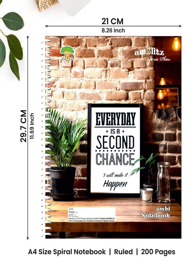 amblitz Spiral Notebook | 200 Pages | A4 Size | Single Line Ruled | Beautiful Covers with Motivational Quotes | Pack of 1 Notebook | School College Student Notemaking Notebook | 70 GSM Thick Paper - Image 2