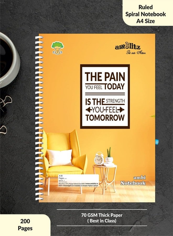 amblitz Spiral Notebook | 200 Pages | A4 Size | Single Line Ruled | Beautiful Covers with Motivational Quotes | Pack of 1 Notebook | School College Student Notemaking Notebook | 70 GSM Thick Paper - Image 4