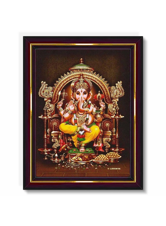Pavan Photo Laminations Lord Ganesha Ganesh Ganpati Ganapathi Hanging Wall Painting Framed Home Decor (Wood,Matte,Brown,Big Size,10 x 12 Inch) B13M - Image 1