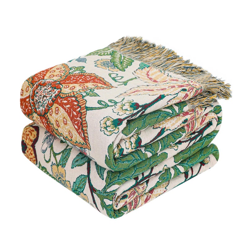 MSGKV Boho Throw Blanket for Bed Twin Size 100% Cotton Floral Blanket 60"x80" Lightweight Farmhouse Muslin Spring Breathable Couch Blankets Home Decor All Seasons - Image 1