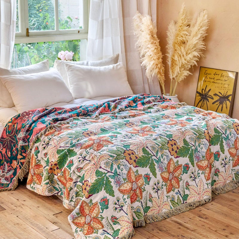 MSGKV Boho Throw Blanket for Bed Twin Size 100% Cotton Floral Blanket 60"x80" Lightweight Farmhouse Muslin Spring Breathable Couch Blankets Home Decor All Seasons - Image 5