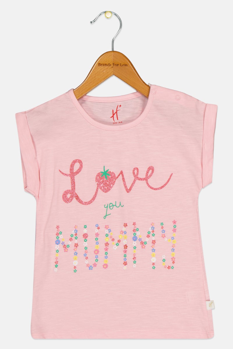 Hamleys تي شيرت قصير الأكمام بنقشة جرافيك للبنات الصغيرات، وردي - Image 1