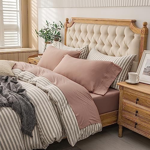 PURE ERA PURE ERA Jersey Knit 4pc Bed Sheet Set 100% T-Shirt Cotton Super Soft Comfy Breathable Fits Mattress Up to 20"" Extra Deep Pocket (Solid Petal Pink  Cal King)  - Image 1
