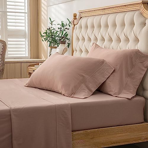 PURE ERA PURE ERA Jersey Knit 4pc Bed Sheet Set 100% T-Shirt Cotton Super Soft Comfy Breathable Fits Mattress Up to 20"" Extra Deep Pocket (Solid Petal Pink  Cal King)  - Image 4