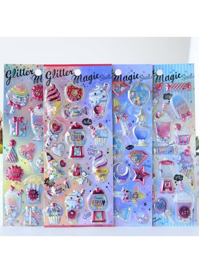 TEMSON - TEMSON Kawaii Stickers Set - Glitter Stickers for Kids, 3D Stickers for Girls, Aesthetic Sticker, Foam Stickers for Kids, Self Adhesive Stickers, Mobile Backcover Sticker for Girls(SL-YL)(Pack of 4) - Image 1
