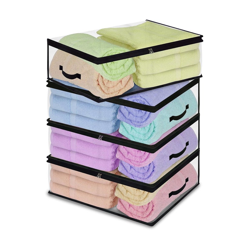IMAWORKS Transparent Plastic Clothes Storage Bag Pack of 4 Clothes Organiser for Wardrobe Saree Covers with zip Saree Organizer for Wardrobe Saree Bags Storage Saree Covers for Storage - Image 1
