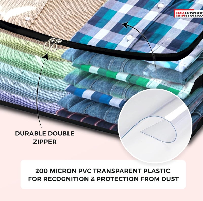 IMAWORKS Transparent Plastic Clothes Storage Bag Pack of 4 Clothes Organiser for Wardrobe Saree Covers with zip Saree Organizer for Wardrobe Saree Bags Storage Saree Covers for Storage - Image 3