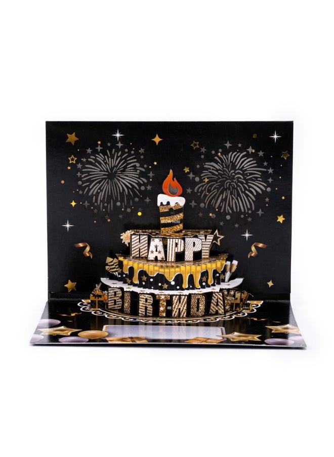 Generic New gold-embossed birthday cake 3D music stereoscopic greeting card  - Image 1
