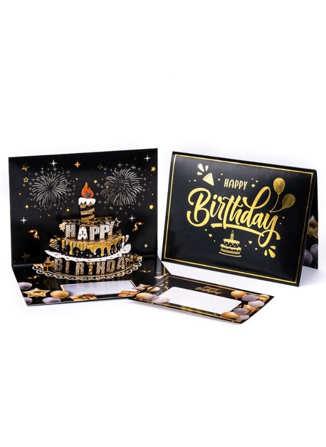 Generic New gold-embossed birthday cake 3D music stereoscopic greeting card  - Image 4