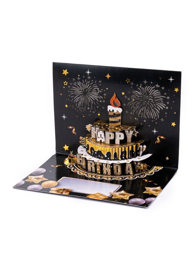 Generic New gold-embossed birthday cake 3D music stereoscopic greeting card  - Image 2