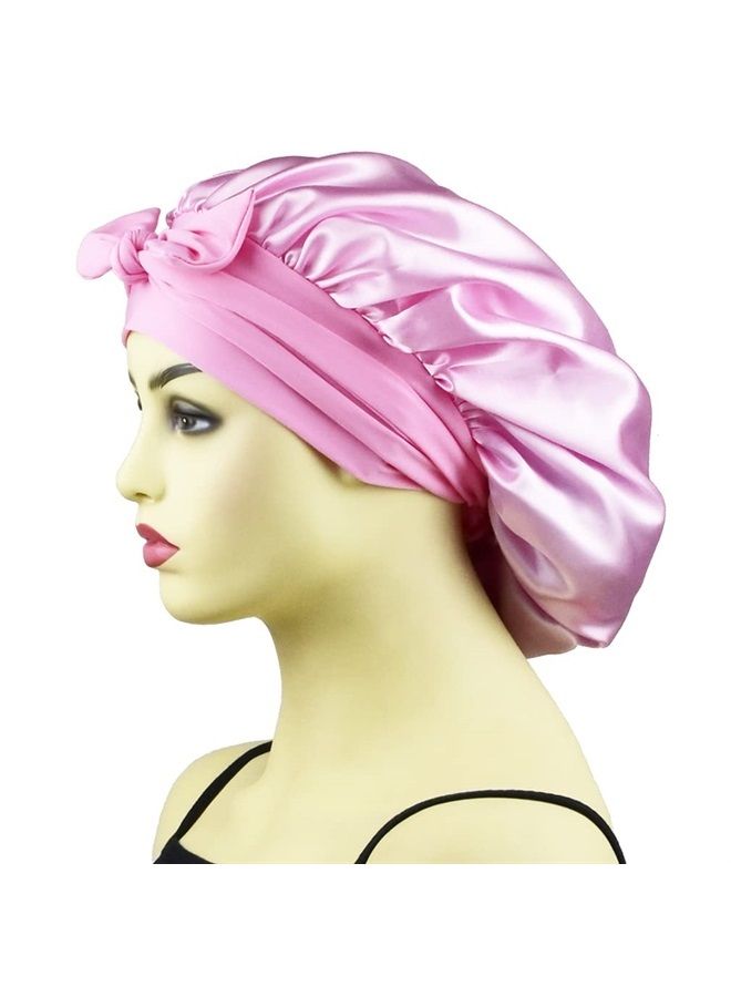 TALE KING Silk Bonnets Satin Bonnet for Women Curly Hair Covers Large Sleep Hair Bonnets Sleeping Night Cap Silk Bonnet with Tie Band Pink 