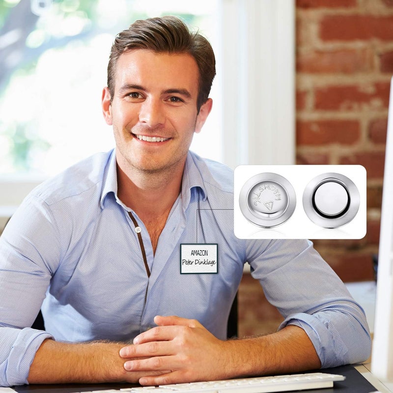 كاست ويف حاملات شارات الأسماء المغناطيسية - 50 قطعة من شارات الأسماء المغناطيسية المستديرة - حاملات بطاقات الأسماء اللاصقة - حاملات بطاقات الهوية المغناطيسية ذات الجوانب اللاصقة (فضية) - Image 5