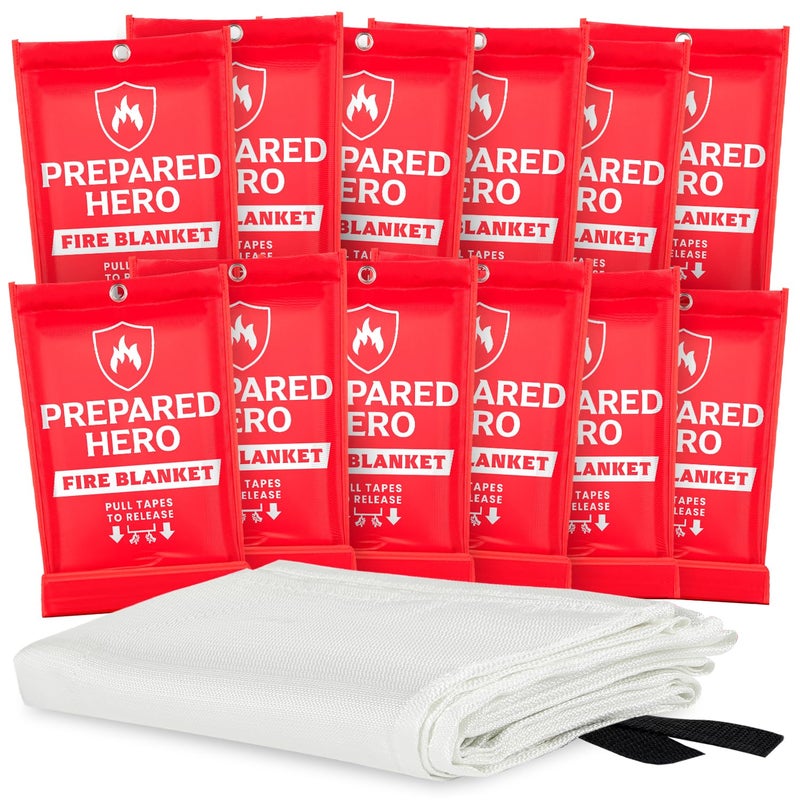 Prepared Hero Prepared Hero Emergency Fire Suppression Blanket  12 Pack 40 x 40 Fiberglass Fire Blanket for Home and Kitchen 