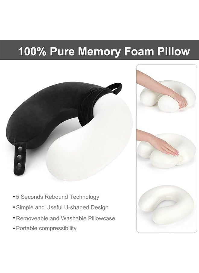 Arabest - Travel Neck Pillow, Best Memory Foam Airplane Pillow for Head Support Soft Adjustable Pillow for Plane, Car & Home Recliner Use (Black) - Image 1