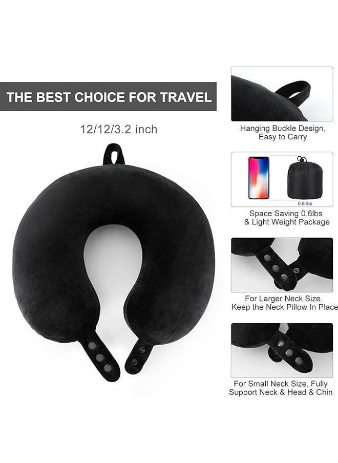 Arabest Travel Neck Pillow, Best Memory Foam Airplane Pillow for Head Support Soft Adjustable Pillow for Plane, Car & Home Recliner Use (Black)  - Image 3