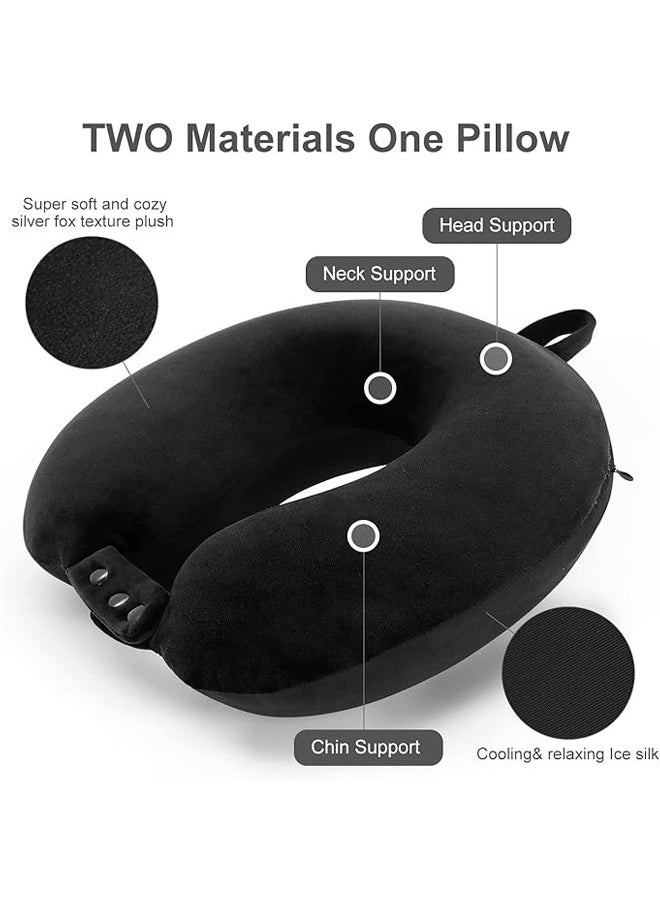 Arabest Travel Neck Pillow, Best Memory Foam Airplane Pillow for Head Support Soft Adjustable Pillow for Plane, Car & Home Recliner Use (Black)  - Image 2