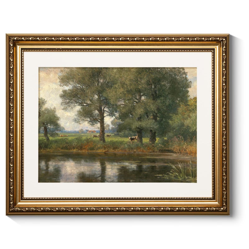 ARPEOTCY Vintage Gold Framed Wall Art Retro Riverside Landscape Paintings Canvas Prints Pictures Frame Artwork Victorian Wall Decor for Living Room Bedroom Bathroom 13x16 inch - Image 2