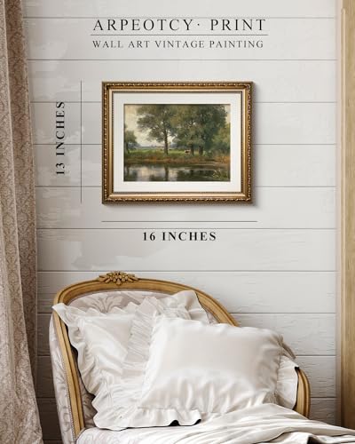 ARPEOTCY Vintage Gold Framed Wall Art Retro Riverside Landscape Paintings Canvas Prints Pictures Frame Artwork Victorian Wall Decor for Living Room Bedroom Bathroom 13x16 inch - Image 3