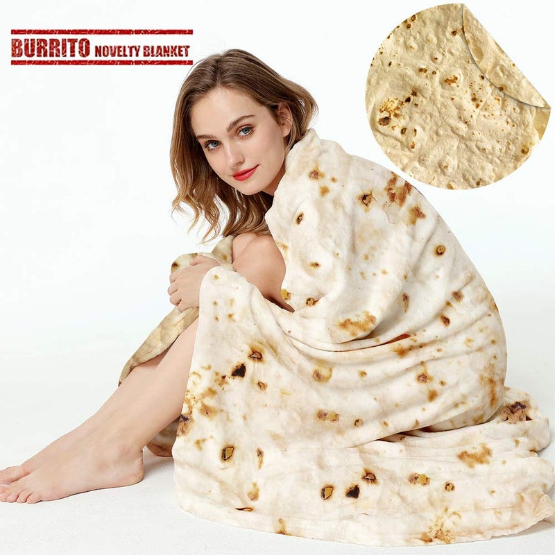 Burrito Tortilla Throw Blanket 20 Double Sided Burritos Taco Tortilla Wrap Blankets for Adults Kids Giant Funny Realistic Food Blankets Soft Flannel Round Throw Blanket
