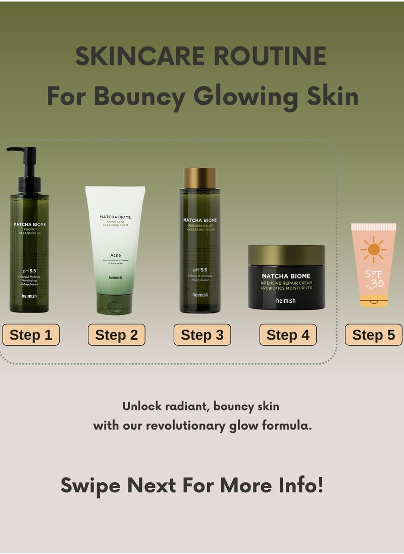 Heimish Heimish Matcha Biome Complete Skincare Set: Cleansing Oil, Acne Cleansing Foam, Hydrating Toner, Intensive Repair Cream & Face Scrubber  - Image 4