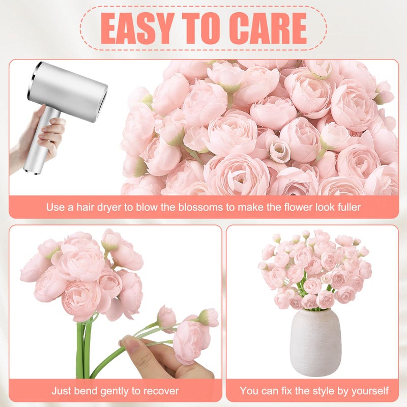 Ovveroche 5 Bouquets Pink Ranunculus Artificial Flowers, 30 Pcs Silk Mini Faux Ranunculus Bouquet for Wedding, Bridal Shower, Centerpieces, and DIY Decorations - Image 3