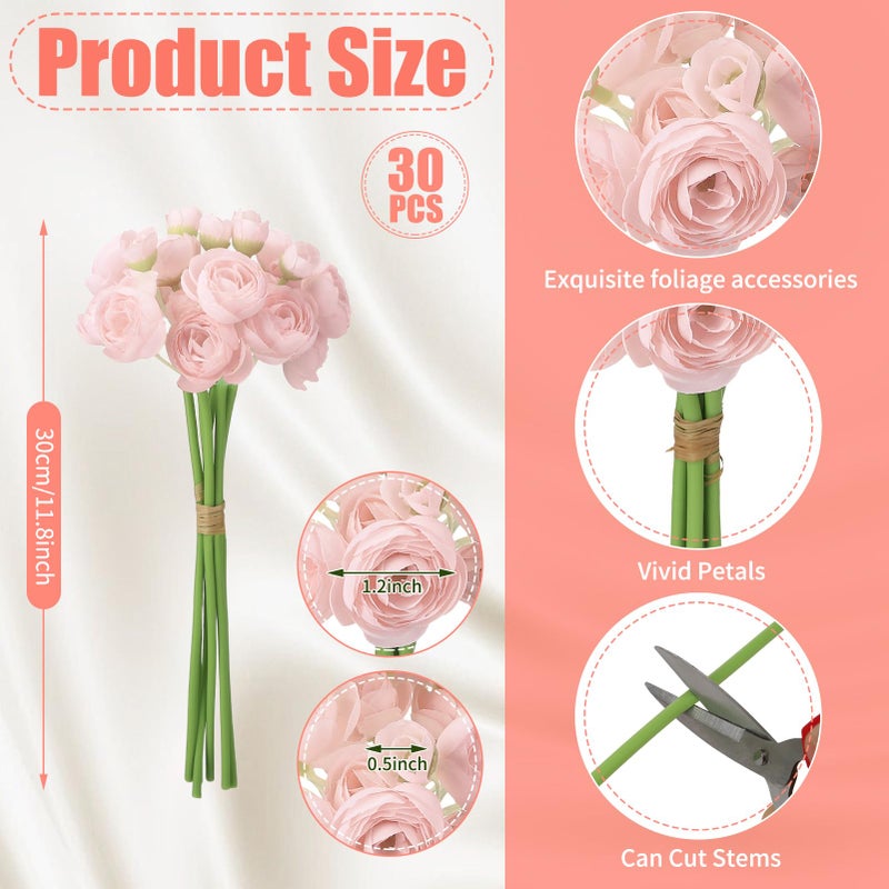 Ovveroche 5 Bouquets Pink Ranunculus Artificial Flowers, 30 Pcs Silk Mini Faux Ranunculus Bouquet for Wedding, Bridal Shower, Centerpieces, and DIY Decorations - Image 2