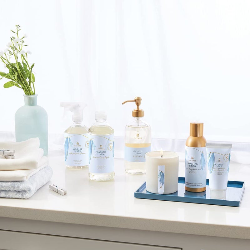 Thymes Washed Linen Candle - 8 oz Scented Candle for a Fresh Home Fragrance - Matte White Jar - Image 5