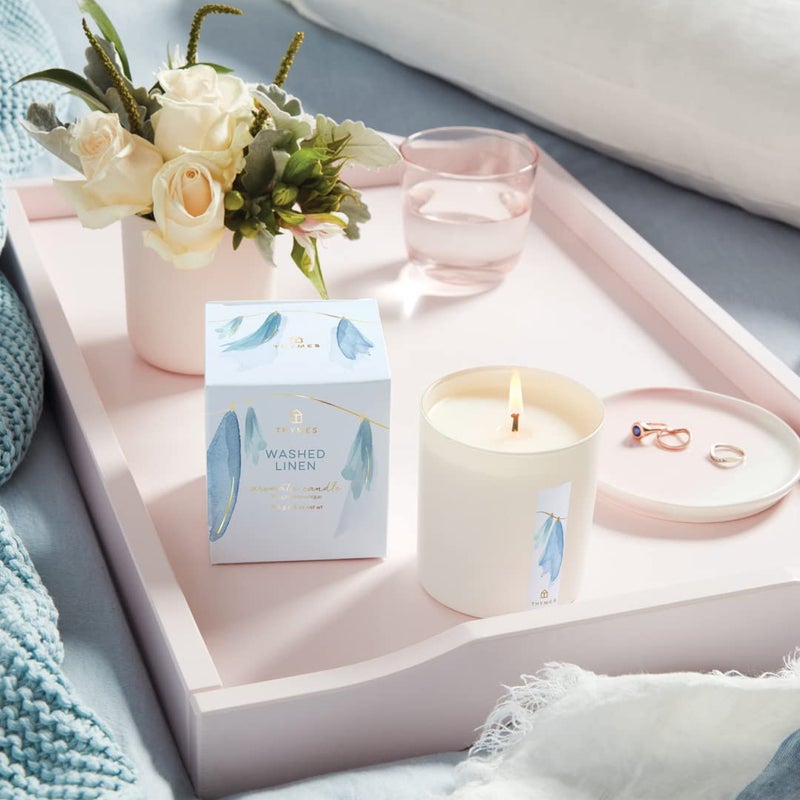 Thymes Washed Linen Candle - 8 oz Scented Candle for a Fresh Home Fragrance - Matte White Jar - Image 4