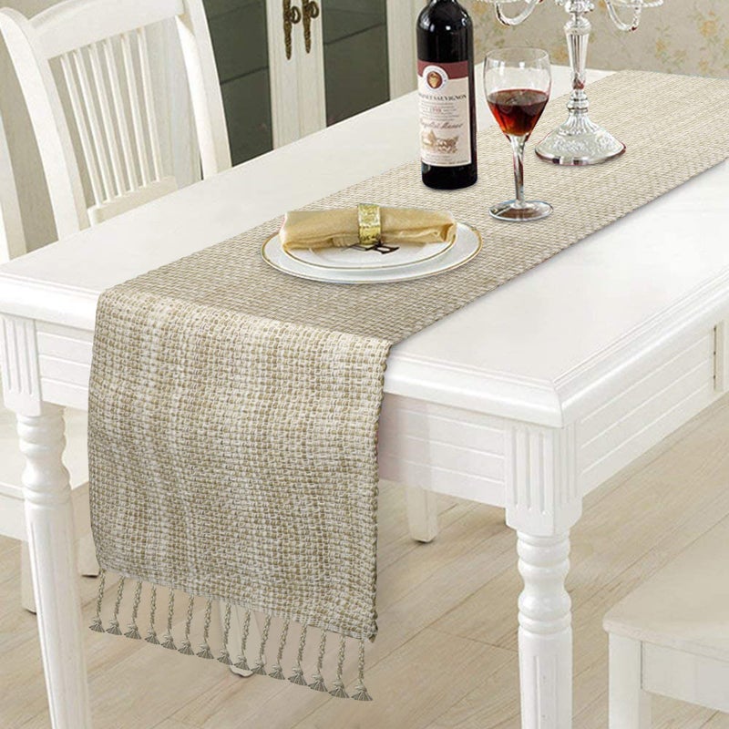 Urban Villa Table Runner 100% Cotton Two Tone Tablerunner Home Kitchen Dining D?cor Table Runner 14''x72'' Egg Shell Table Runner with Fringes Parties Wedding BBQ's Everyday use Christmas Runner - Image 4