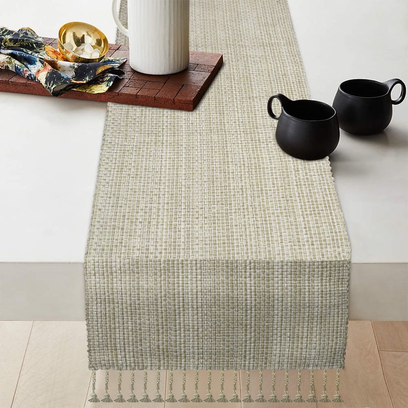 Urban Villa Table Runner 100% Cotton Two Tone Tablerunner Home Kitchen Dining D?cor Table Runner 14''x72'' Egg Shell Table Runner with Fringes Parties Wedding BBQ's Everyday use Christmas Runner - Image 1