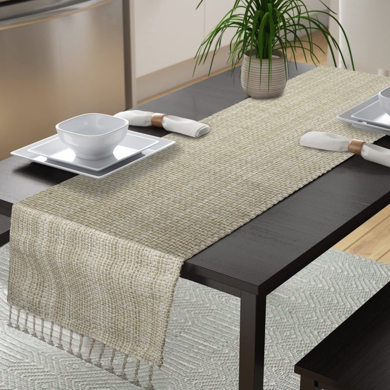 Urban Villa Table Runner 100% Cotton Two Tone Tablerunner Home Kitchen Dining D?cor Table Runner 14''x72'' Egg Shell Table Runner with Fringes Parties Wedding BBQ's Everyday use Christmas Runner - Image 3