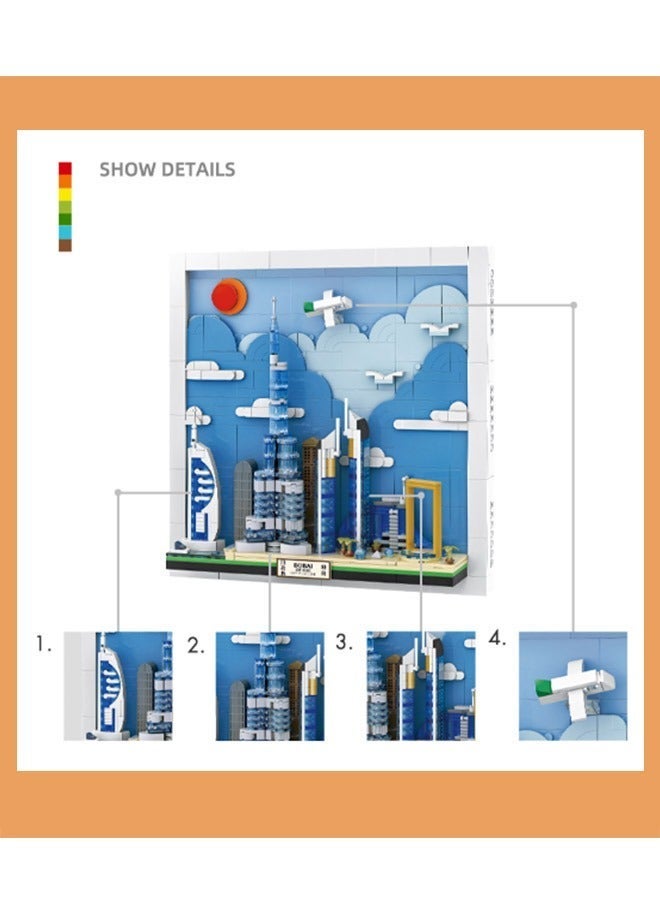 wange 4929 Dubai City Postcard Building Blocks Kit - 3D Skyline Model With Burj Khalifa - DIY Architecture Educational Toy Set For Home Decor，740pcs STEM Souvenir Gift For  Children 8+ - Image 2