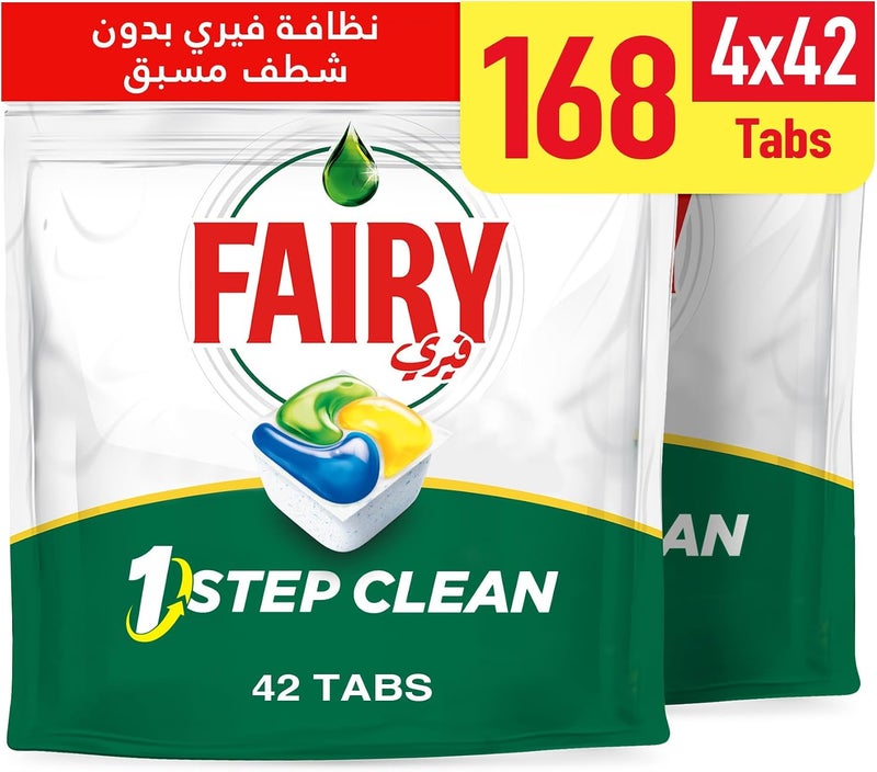 1 Step Clean Automatic Dishwasher Tablets With Alternative Power To Bleach, Lemon Scent, 4x42, 168 Tablets - Image 1