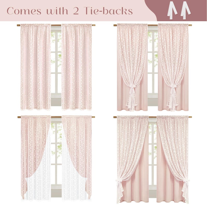 ASPMIZ Linen Pink Curtains for Bedroom, Double Layered Curtain 84 Inch Length 2 Panels Set, Farmhouse Rod Pocket Curtains & Drapes with Tiebacks, Light Filtering Curtain for Living Room, 52 x 84 Inch - Image 3