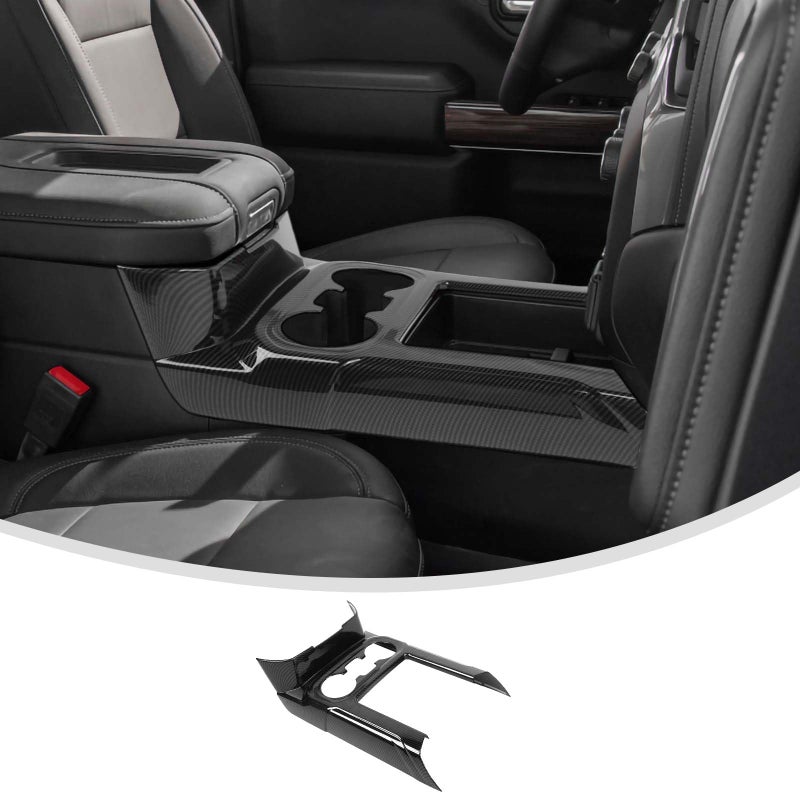 Linskip Gear Shift Panel Trim Compatible with Chevrolet Silverado 20192021 GMCSierra 20192022 Cup Holder Decor Cover Silverado Interior AccessoriesCarbon Fiber Black