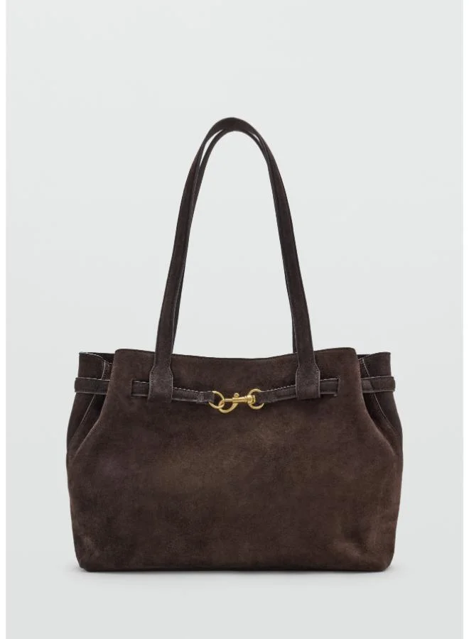 Suede shopper bag with buckle detail