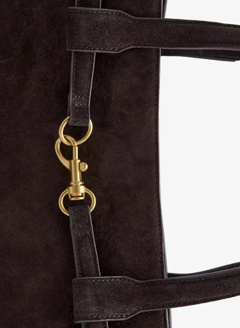 Mango Suede shopper bag with buckle detail