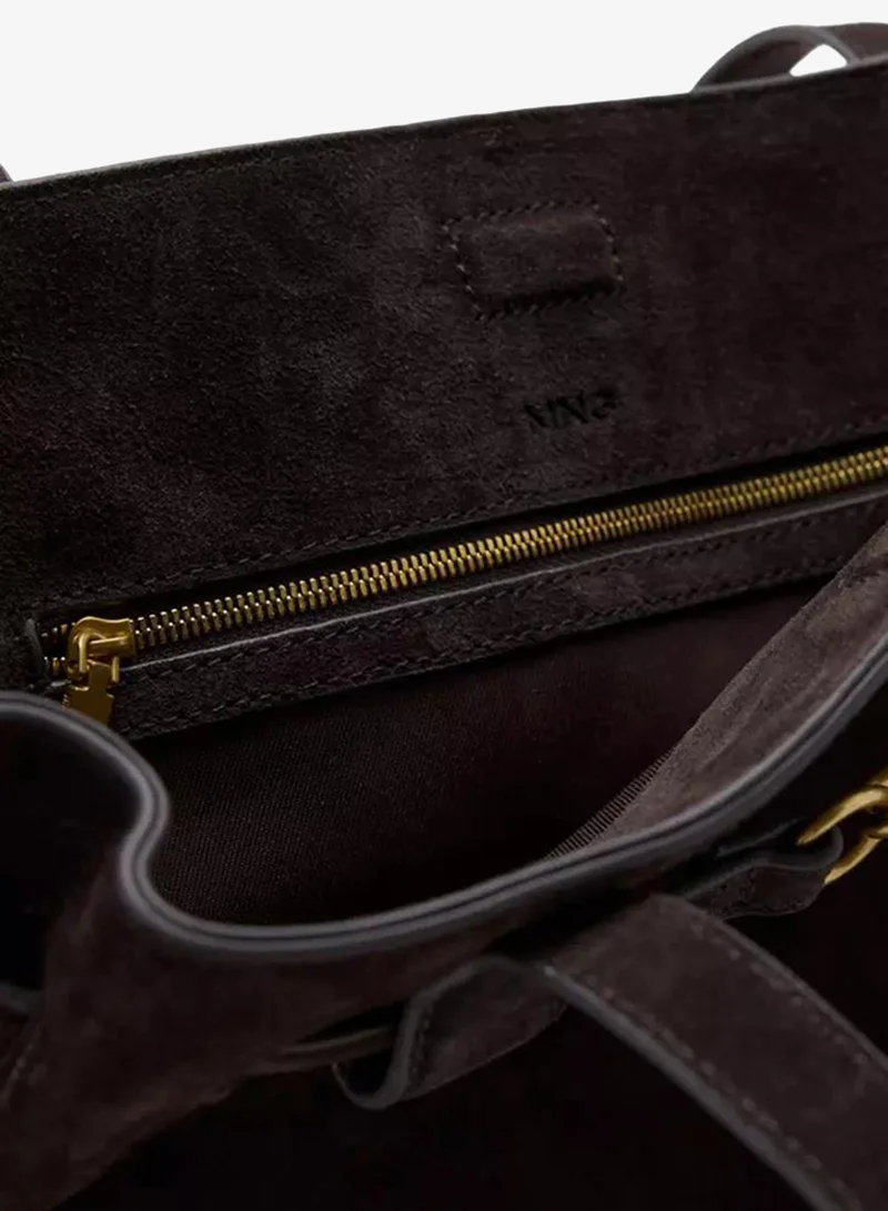 Mango Suede shopper bag with buckle detail