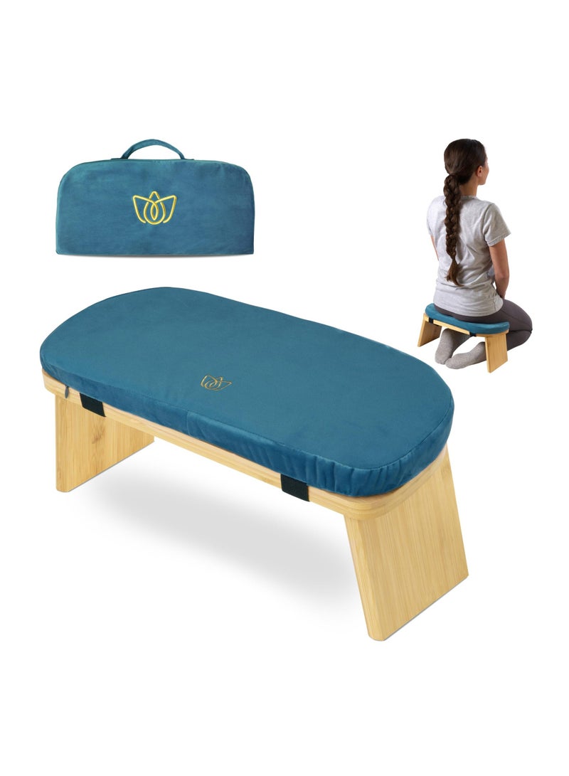 Generic Embroidery Removable Yoga Meditation Stool, Home Kneeling Meditation Stool Wooden Kneeling Stool Prayer Stool (Blue)