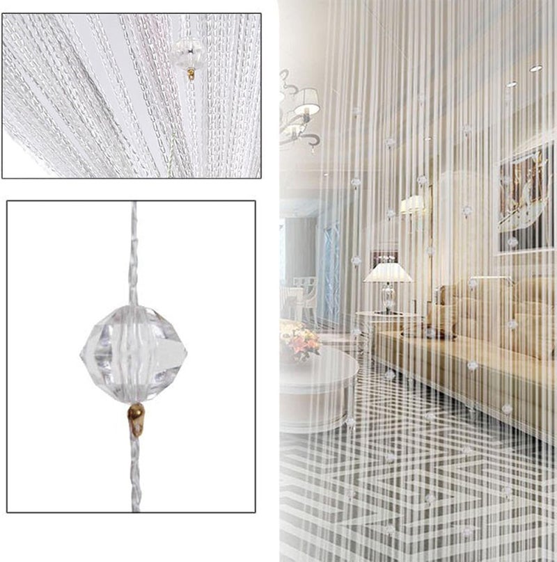 woobles 3.28 X 6.56ft String Curtains Black Beads Doorway Tassel Curtain Thread Fringe Crystal Door Window Panel Room Divider Curtain-White, 1 2M/39.4 78.8IN, VBJ31021YL59308729 White - Image 2