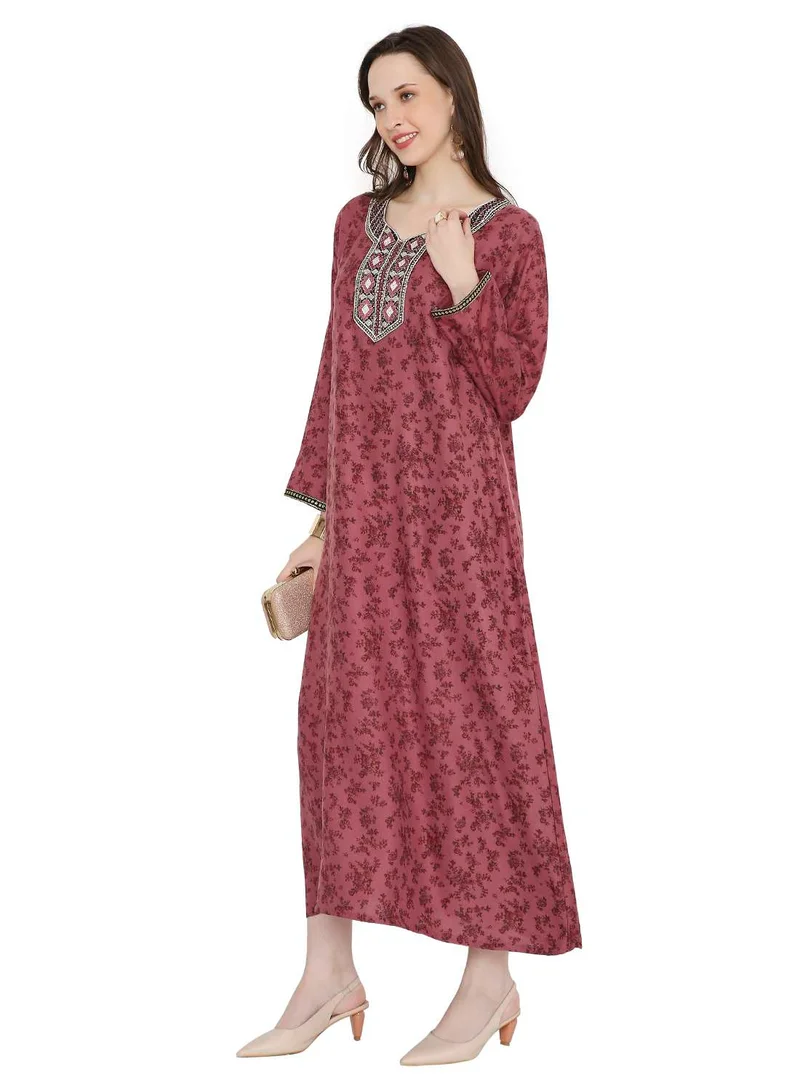 HANA & SARA ELEGANT FLORAL PRINTED WITH UNIQUE THREAD EMBROIDERY AND STONE WORK FARASHA JALABIYA KAFTAN